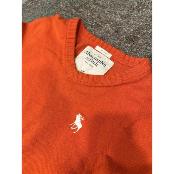 Abercrombie & Fitch Muscle Mens V-Neck Pullover Sweater Sz.XXL/Orange/ see note! - Picture 2 of 8